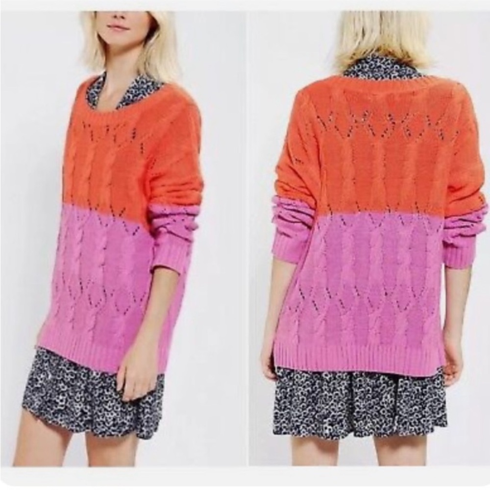 Anthropologie Coincidence and Chance Orange and Pink Kint Colorblock Sweater